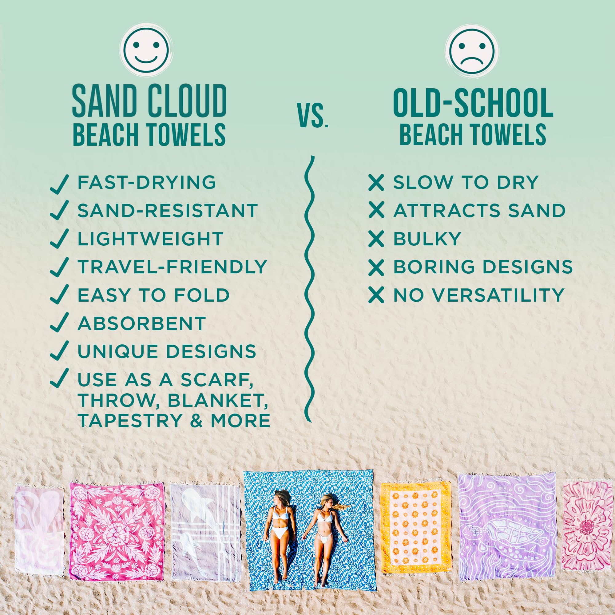 Sand Cloud Turkish Beach Towel - Disney Scallop Mermaid - 100% Certified Organic Turkish Cotton Yarn - Quick Dry Towel for Beach, Picnic, Blanket or Bath - As Seen on Shark Tank - Image 3